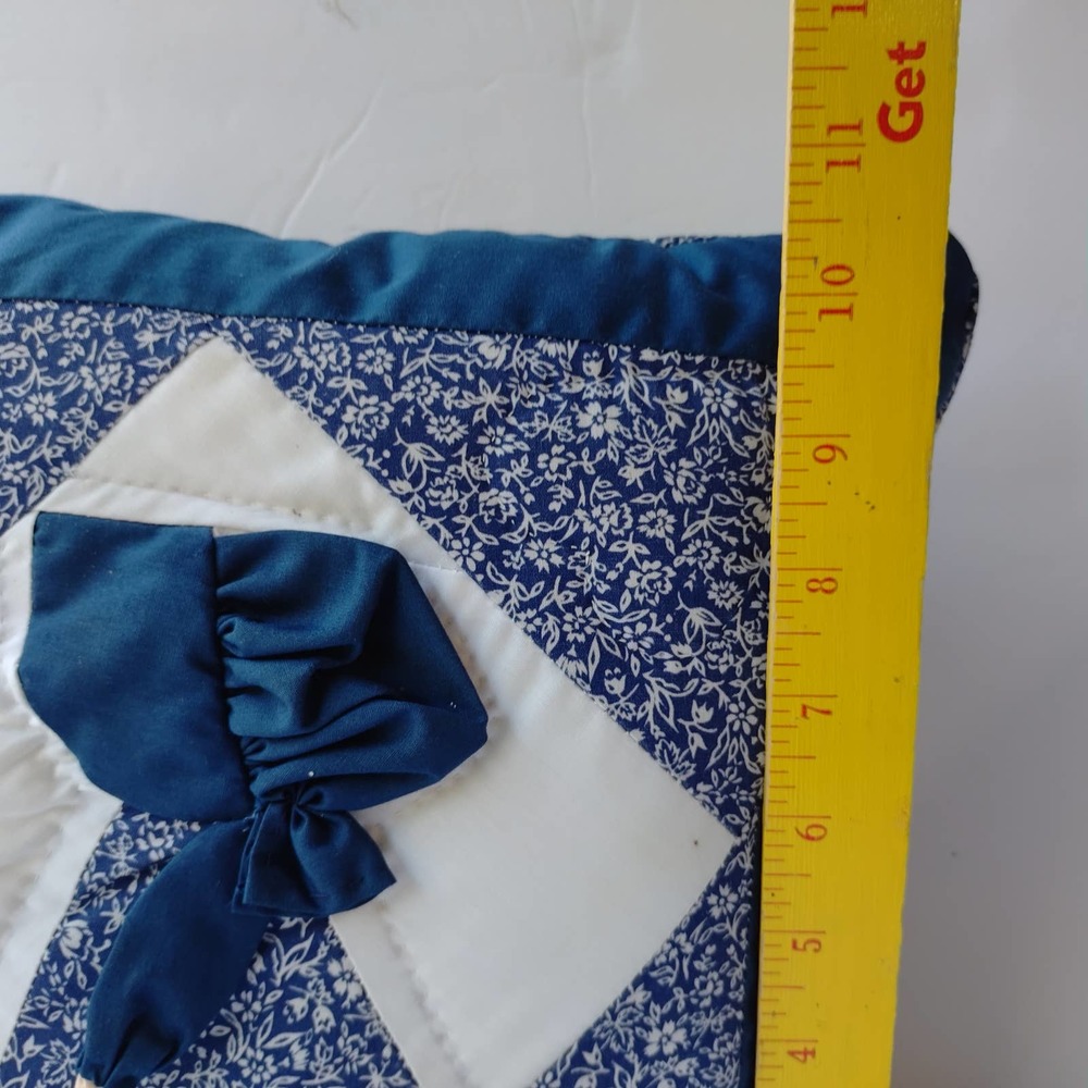 Vintage Handmade Quilted Blue Whine Prarie Bonnet Girl Throw Pillow - Picture 7 of 7